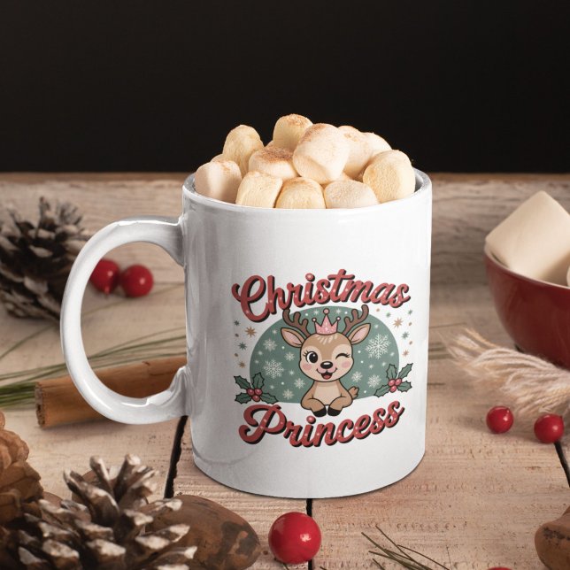 Caneca De Café Princesa de Natal | Rena de Natal Fofa e Feminina (Criador carregado)