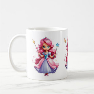 Caneca De Café Princesa Rosa Com Mão Magia E Tiara