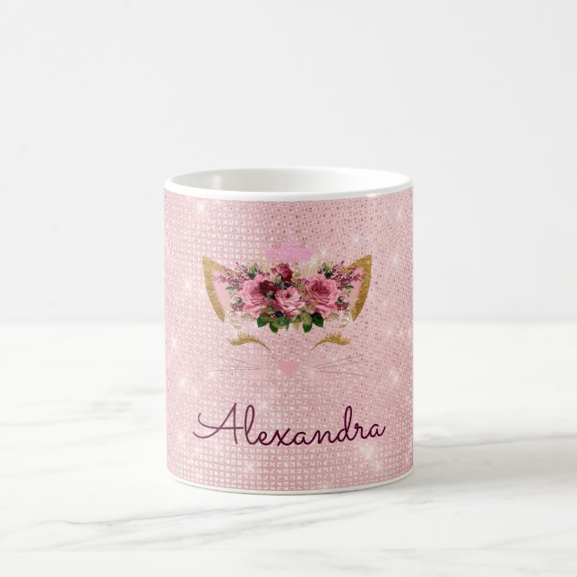 Caneca De Café Princesa Rosa Kitten Rosa Dourada Leve Rosa Rosa (Centro)