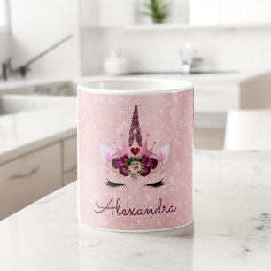 Caneca De Café Princesa rosa Rosa de Unicórnio Dourado Leve Rosa
