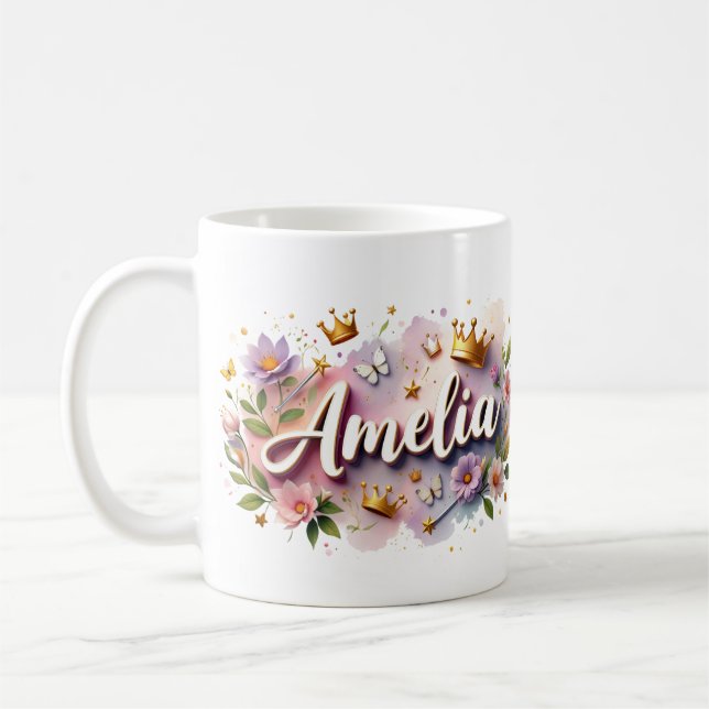 Caneca De Café Princess Floral Custom Mug – Personalized Name (Esquerda)