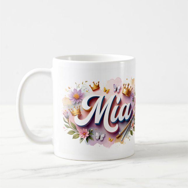 Caneca De Café Princess Floral Custom Mug – Personalized Name Mia (Esquerda)