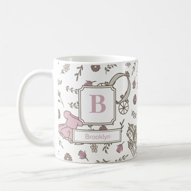 Caneca De Café Princess Pattern Pink Monogram (Esquerda)
