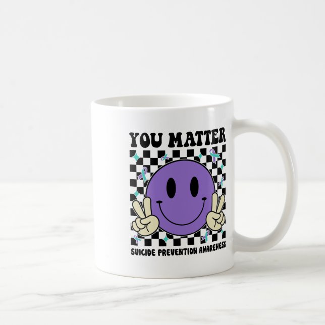 Caneca De Café Problema Com A Prevenção Suicida De Fita Roxa Teal (Direita)