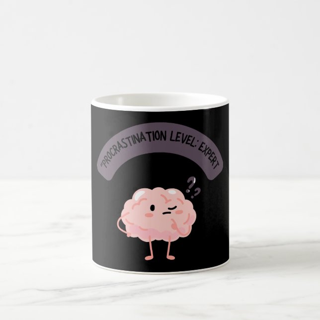 Caneca De Café Procrastination Level: Expert – Funny Brain  (Centro)