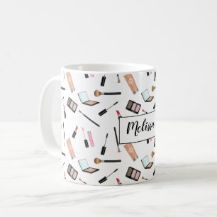 Caneca De Café Produtos de Maquiagem com Nome Personalizado