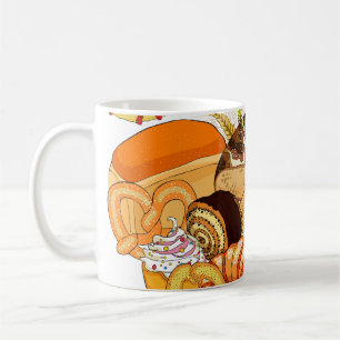 Caneca De Café Produtos de padaria sem costura, estilo vintage.