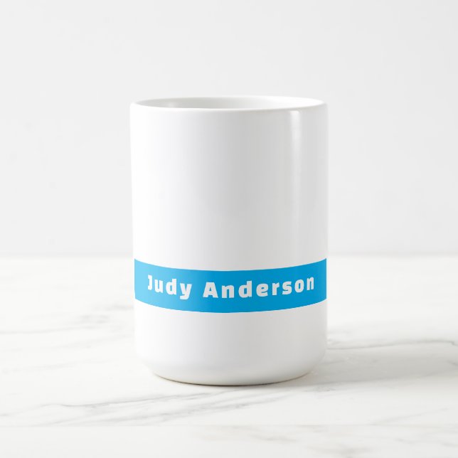 Caneca De Café Professional Plain Modern Elegant Name Blue White (Centro)