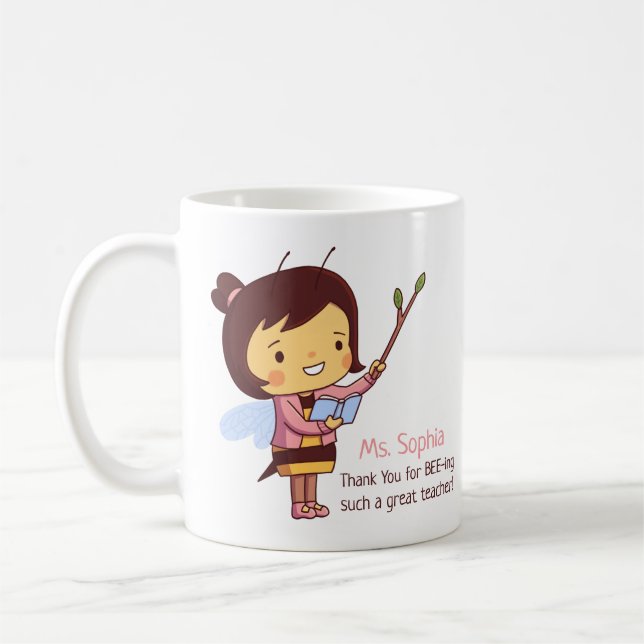 Caneca De Café Professor Abelha Fofa Obrigado Personalizado (Esquerda)