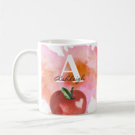 Caneca De Café Professor Apple Heart Monogramas Nome Red Pink