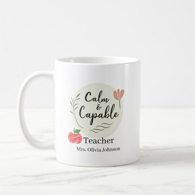 Caneca De Café Professor Calmo & Capaz Nome Personalizado (Esquerda)
