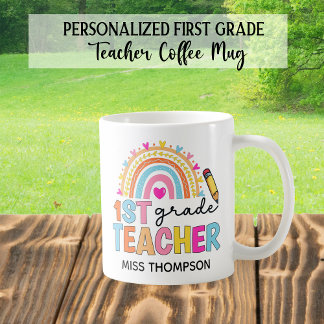 Caneca De Café Professor de Arco-Íris Personalizado do Grau 1rua 