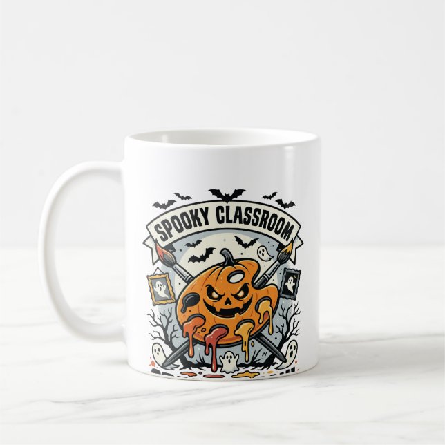 Caneca De Café Professor de Arte de Halloween Sala de Aula Assust (Esquerda)