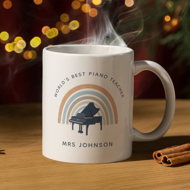 Caneca De Café Professor de Música Piano Arco-íris  (Criador carregado)