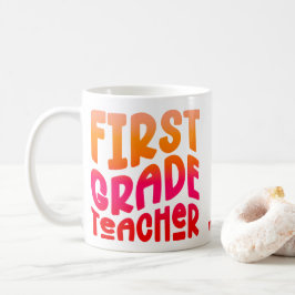 Caneca De Café Professor do 1º Ano com Efeito Ombre Laranja Verme