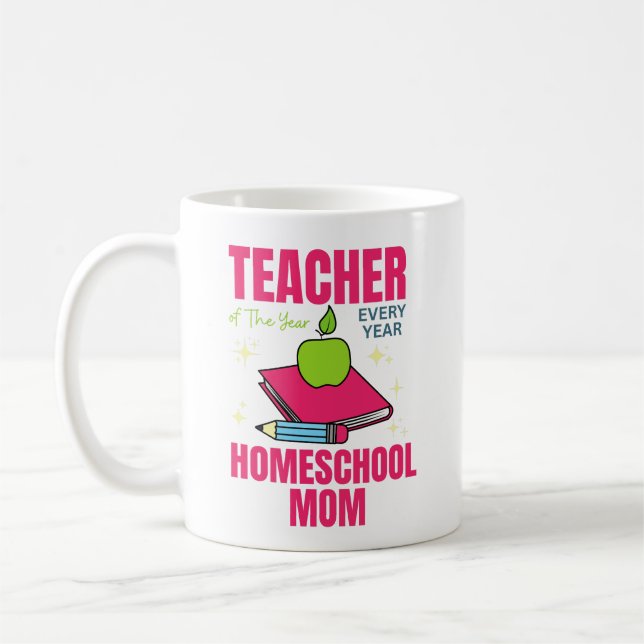Caneca De Café Professor do Ano, Mãe que Ensina em Casa, Mãe Fofa (Esquerda)