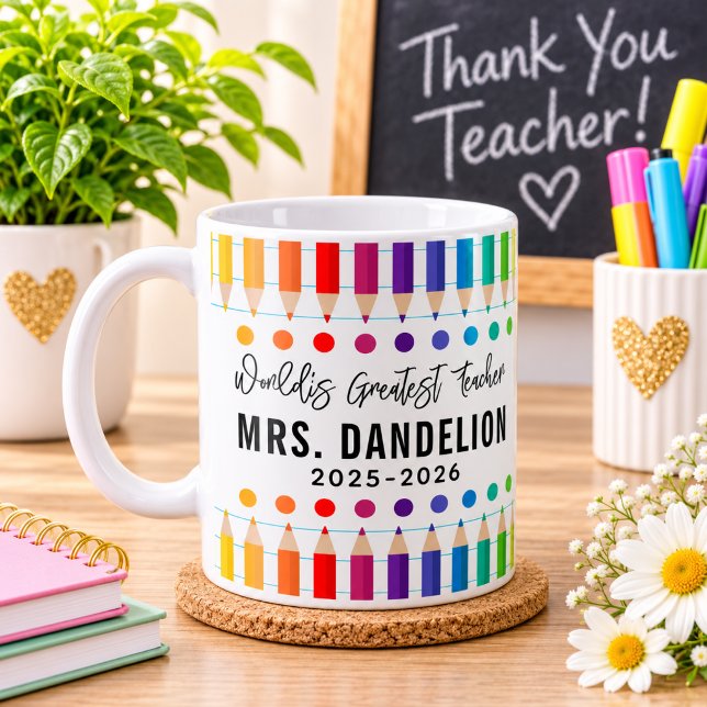 Caneca De Café Professor do Rainbow Crayons Kindergarten (Rainbow Crayons Kindergarten Teacher Coffee Mug)
