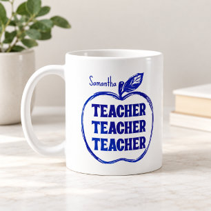 Caneca De Café Professor Esboço de Maçã Azul Personalizado
