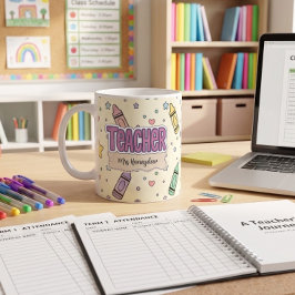 Caneca De Café Professor Escola Lápis de Cor Padrão 