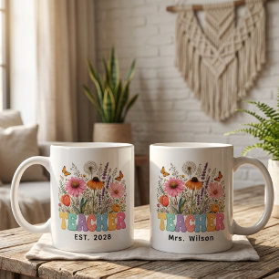 Caneca De Café Professor Floral Retro Professor Personalizado G