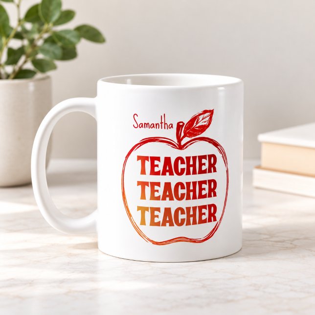 Caneca De Café Professor Maçã Vermelha Esboço Personalizado (Criador carregado)