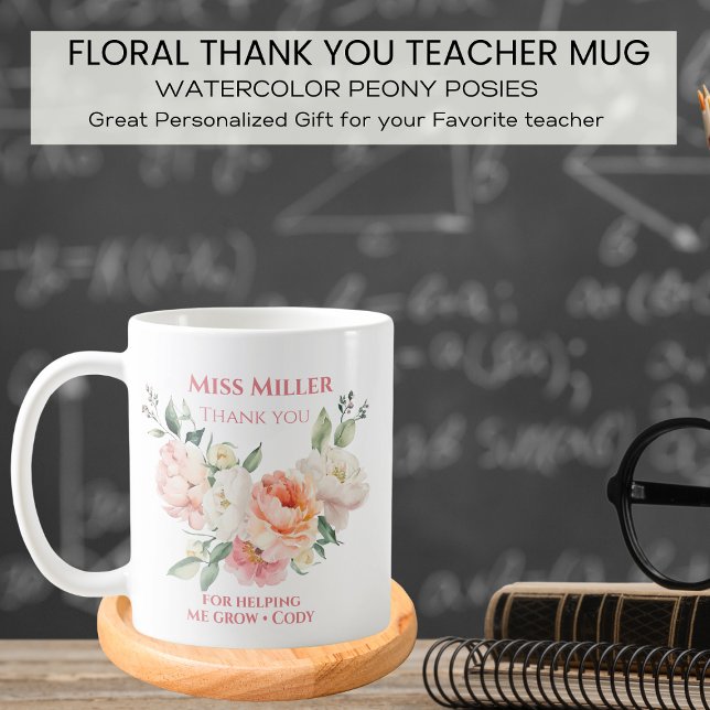Caneca De Café Professor Personalizado Floral Obrigado (Criador carregado)