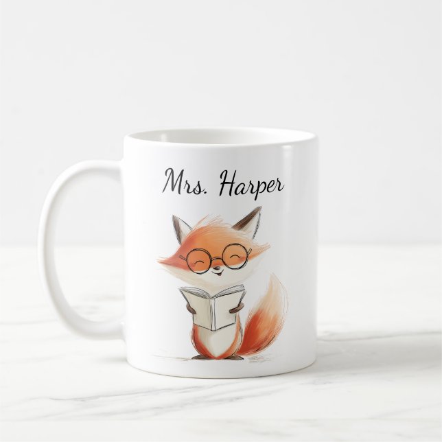 Caneca De Café Professor Raposa Fofo Lendo (Esquerda)