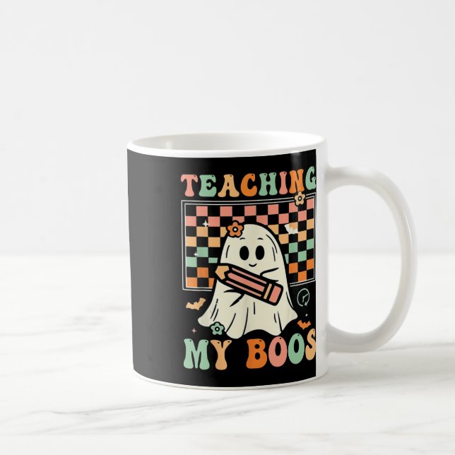 Caneca De Café Professora Cute Ghost Groovy Professora Halloween  (Direita)