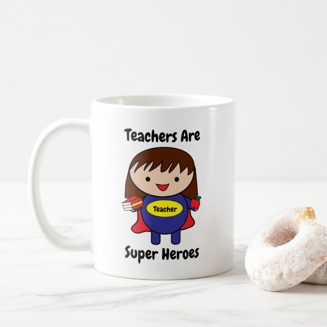Caneca De Café Professora Super Herói Personalize (Com Donut)