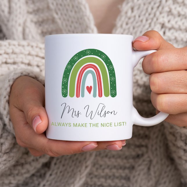 Caneca De Café Professores do Natal Lista Legal Arco-íris (Christmas Teachers Rainbow Nice List Coffee Mug)
