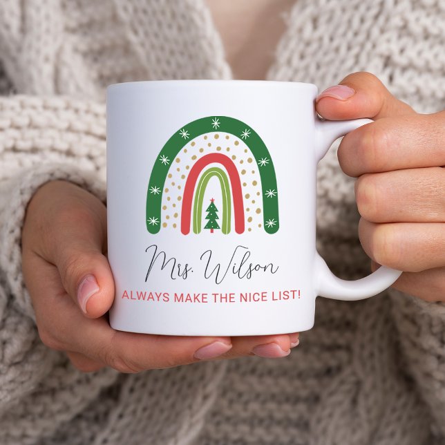 Caneca De Café Professores do Natal Lista Legal Arco-íris (Christmas Teachers Rainbow Nice List Coffee Mug)