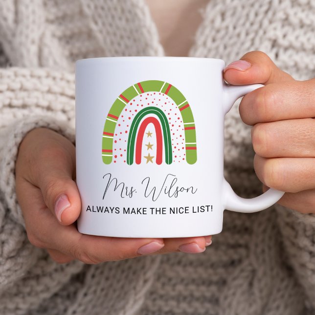 Caneca De Café Professores do Natal Lista Legal Arco-íris (Christmas Teachers Rainbow Nice List Coffee Mug)