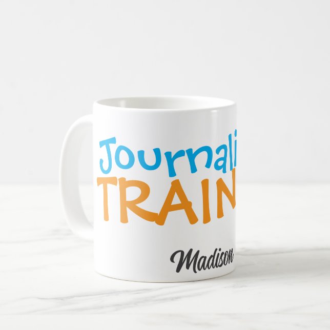 Caneca De Café Profissão Personalizada Engraçada Nome Azul Laranj (Frente Esquerda)