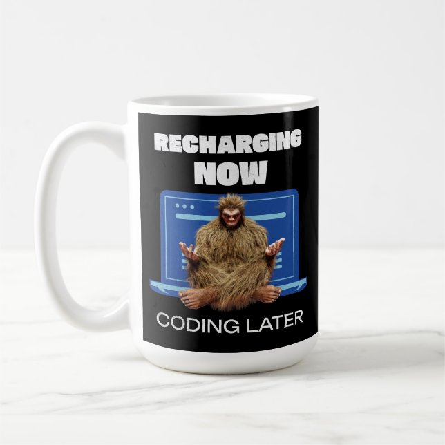 Caneca De Café Programador Bigfoot Engraçado Recarregando Código  (Esquerda)