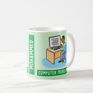 Caneca De Café Programador De Computador Masculino Asiático Com 