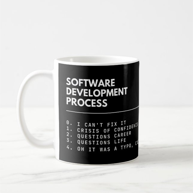 Caneca De Café Programador engraçado do processo de desenvolvimen (Esquerda)