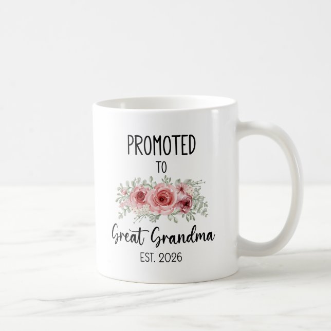 Caneca De Café Promoted To Great Grandma Est 2026 Flowers Baby (Direita)