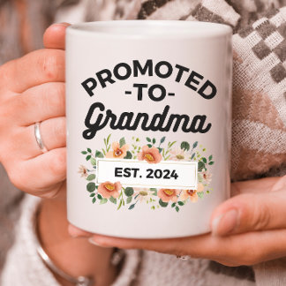 Caneca De Café Promovida à vovó nova avó, Engraçada Floral