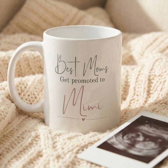 Caneca De Café Promovido para Anúncio de Gravidez Presente Mimi (Best moms get promoted to Mimi mug)