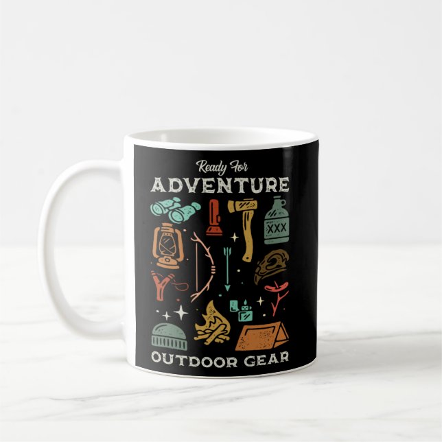Caneca De Café Pronto Para Aventura Elementos De Aproximação De E (Esquerda)