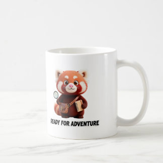 Caneca De Café Pronto Para Aventura Fofa Panda Vermelha Explorado