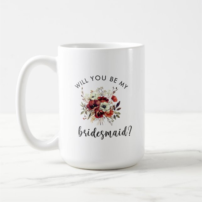 Caneca De Café Proposta de Dama de Honra Nota Floral Sentimental (Esquerda)