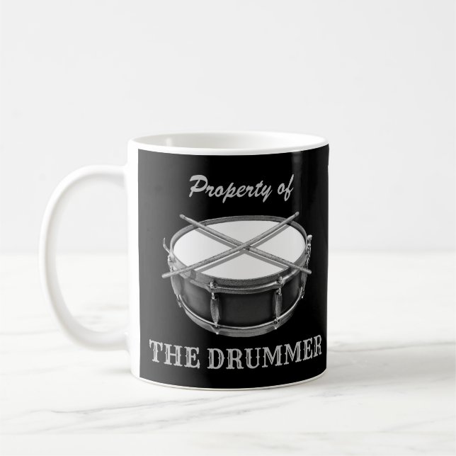 Caneca De Café Propriedade do Drummer Snare Drum Drumsticks Drumm (Esquerda)