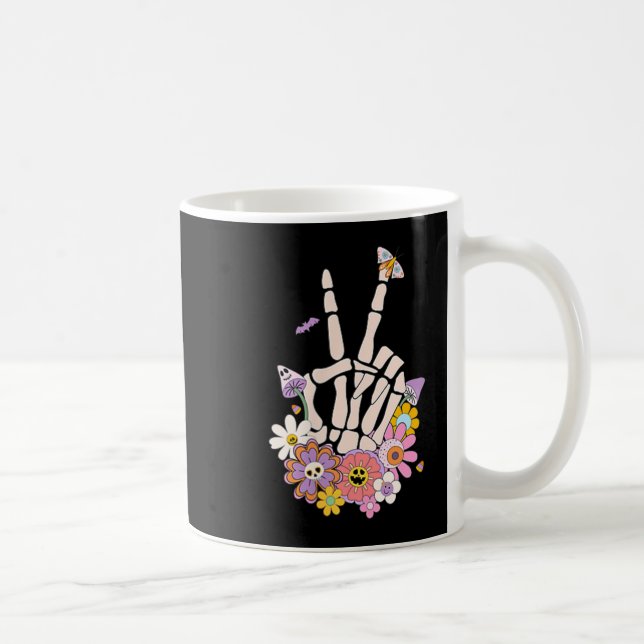 Caneca De Café Protect Your Peace Flower Skull Skeleton Hand Ment (Direita)