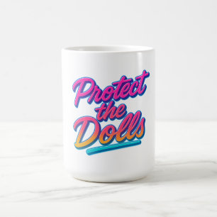 Caneca De Café Proteja as Bonecas Arte Neon Retro