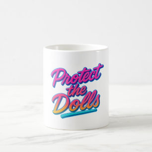 Caneca De Café Proteja as Bonecas Arte Neon Retro