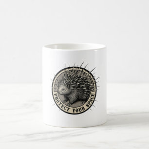 Caneca De Café Proteja Seu Espaço Arte de Porco-espinho Vintage