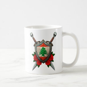 Caneca De Café Protetor e espadas libaneses gastos da bandeira