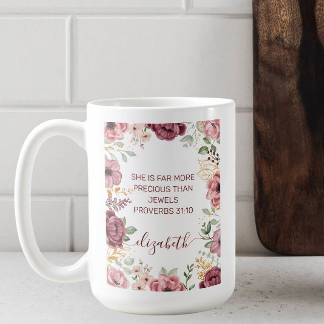 Caneca De Café Provérbios 31 Escritura de flor rosa pastel elegan (Criador carregado)