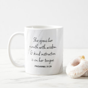Caneca De Café Provérbios 31 Versículo da Bíblia Mármore Cinza Br
